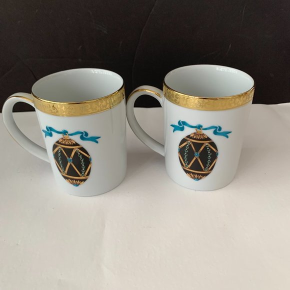 SET OF 4 GOLD BUFFET ROYAL GALLERY 1991 HOLIDAYS FABERGE EGG CUPS MUGS NOT USED - Picture 6 of 11